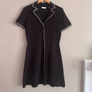 Sandro Paris Laureene Collared Short Sleeve Black Knit Dress Size FR 40 US 8